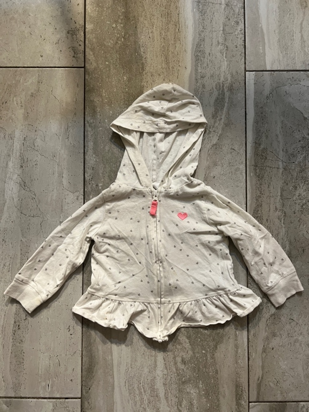 Carter's Cream Hooded Zip Cardigan with Pink Heart